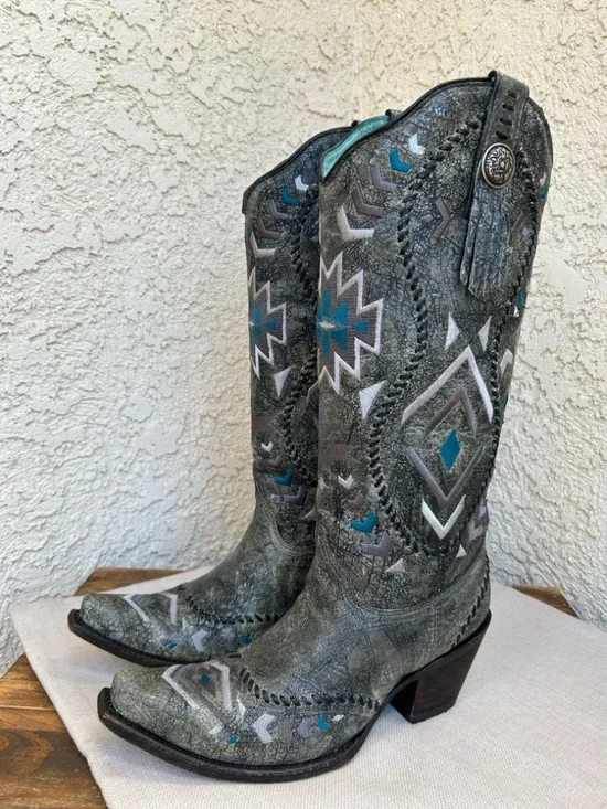 Corral Aztec Leather Cowboy Boots 8.5 - Picture 1 of 17
